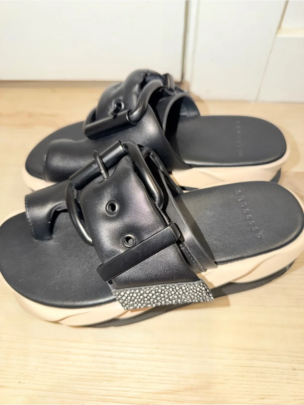 4CCCCEES Melllow Glow Oreo Platform Leather Sandals, Sz 38